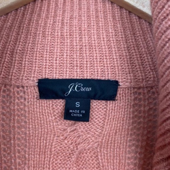 J.Crew S Salmon Cardigan Cable Knit Faux Leather Buttons Lambs Wool - Picture 5 of 14